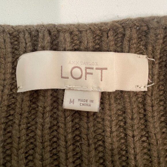 Loft Boatneck Cable Knit Sweater in Olive Green, Size Medium, 351197 - Picture 3 of 6